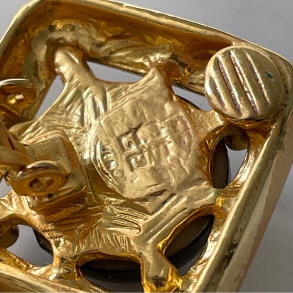 Givenchy gold and black lucite drop statement earrings vintage - Picture 8 of 9